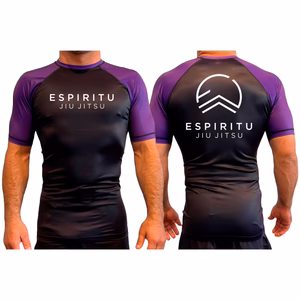 All black Espiritu Jiu-Jitsu ranked rash guard with purple belt accent
